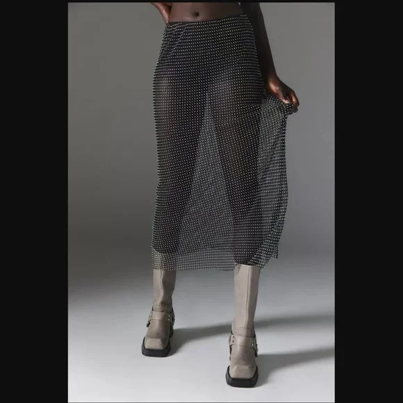 Silence + Noise Sheer Black Diamante Fishnet Maxi Skirt womens L - Picture 4 of 5
